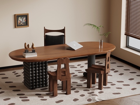 中古风书桌椅 办公桌椅su模型