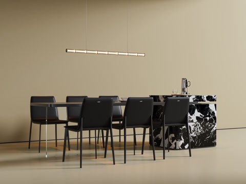 现代意式餐桌椅 岛台餐桌椅su模型