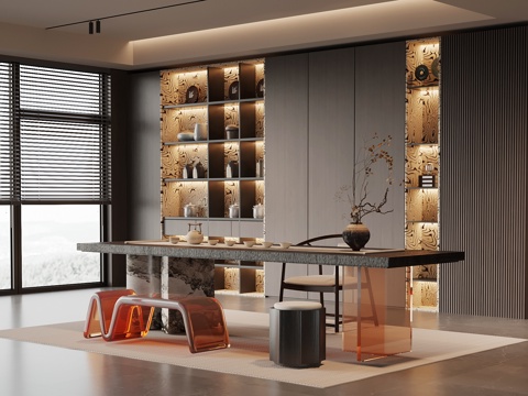 意式书房 书柜 书桌椅su模型