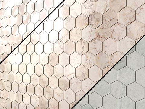  磨光大理石六边形马赛克3种类型3d模型 