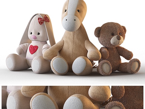  三只毛绒玩具3d模型 