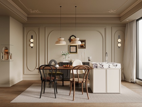  法式餐厅 餐桌椅 岛台3d模型 