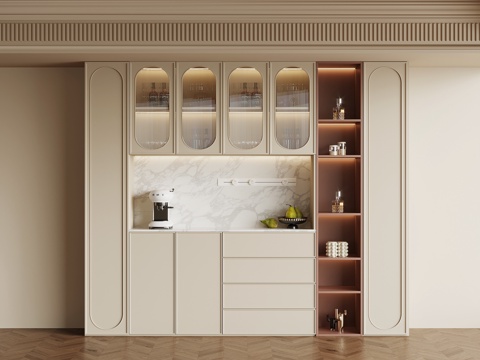  法式奶油风酒柜 餐边柜3d模型 