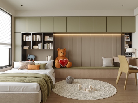 现代榻榻米卧室 儿童房 榻榻米床su模型