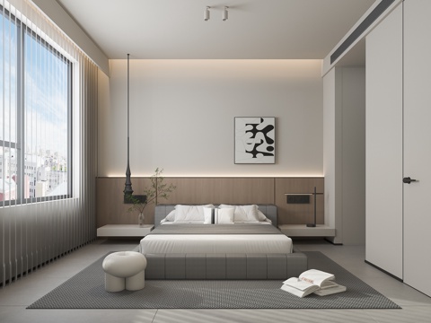  原木风卧室床3d模型 