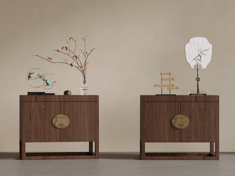  新中式床头柜 边柜3d模型 