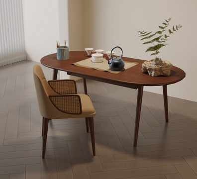 中古风书桌椅 休闲桌椅su模型