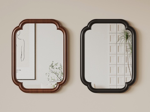 新中式镜子 化妆镜 浴室镜su模型