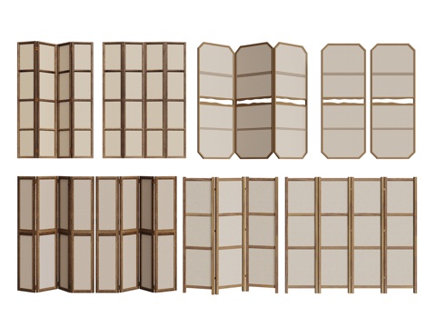  侘寂屏风隔断 藤编屏风 木制屏风 移动屏风 折叠屏风3d模型 