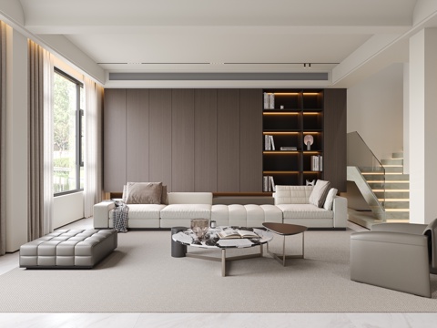 意式现代客厅 沙发茶几组合 组合沙发 多人沙发 子母茶几su模型