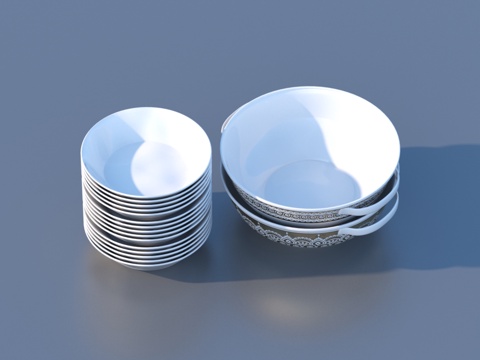  盘子 勺子 碗 餐具 厨房用具3d模型 