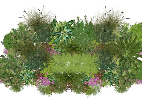  现代室内植物堆景观组合su模型 