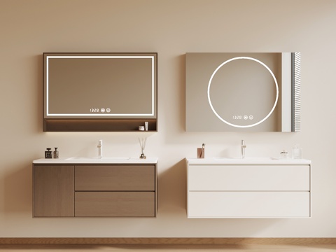 北欧侘寂风浴室柜 现代浴室柜su模型