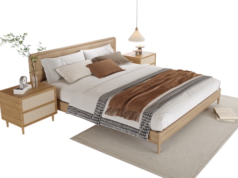  现代双人床 床头柜3d模型 