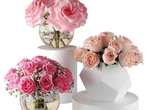  粉红玫瑰3d模型 