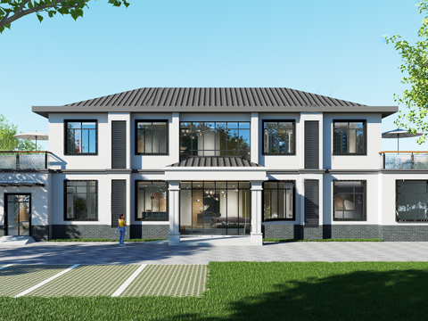 现代社区养老院建筑 福利院建筑 适老建筑 康养中心 老年公寓su模型