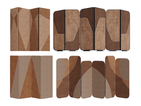 中古屏风隔断 布艺屏风 暖色屏风 移动屏风 折叠屏风su模型