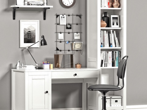  宜家HEMNES工作区与书架3d模型 