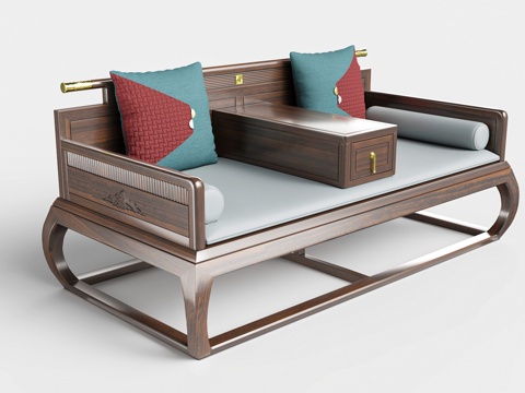  国潮新中式 轻奢新中式 国奢新中式 黑檀罗汉床 书房罗汉床3d模型 