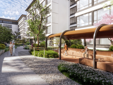 现代社区养老院建筑 福利院建筑 适老建筑 康养中心 老年公寓su模型