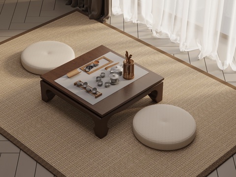 新中式茶桌椅 榻榻米茶桌椅su模型