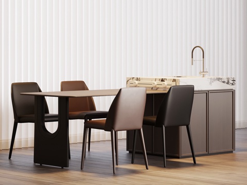 现代意式岛台 开放式餐桌椅su模型