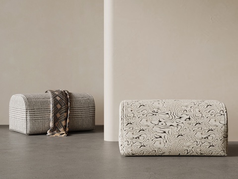  现代中古风换鞋凳 布艺沙发凳3d模型 