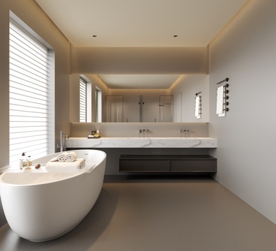 现代卫生间 浴缸 洗手台su模型