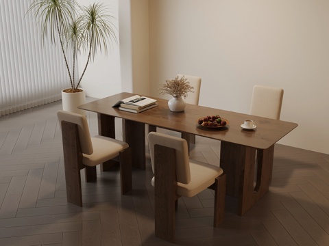 现代中古风餐桌椅su模型