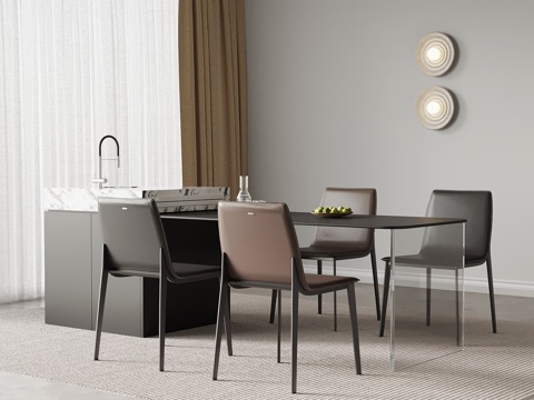 现代意式岛台 开放式餐桌椅su模型