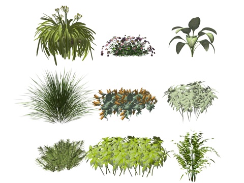  现代室内植物堆景观组合su模型 