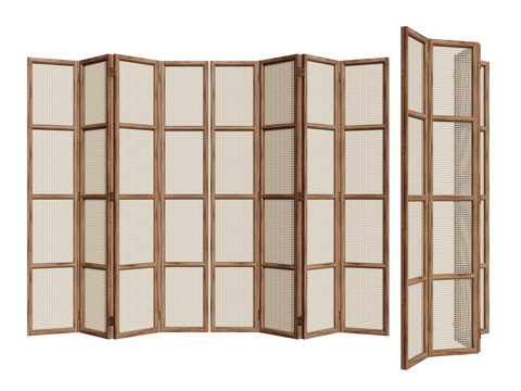  侘寂屏风隔断 藤编屏风 木制屏风 移动屏风 折叠屏风3d模型 