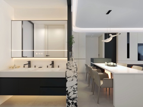  客厅书房餐厅厨房横厅3d模型 