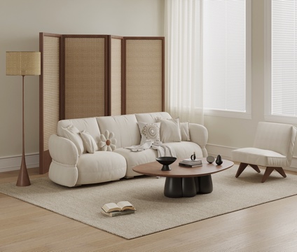 现代中古风沙发 沙发茶几组合su模型