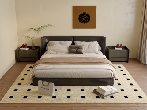  意式轻奢双人床3d模型 