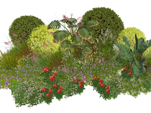  现代室内植物堆景观组合su模型 