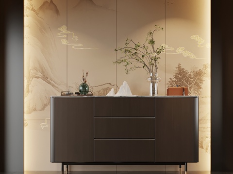  新中式玄关 端景柜 玄关柜3d模型 