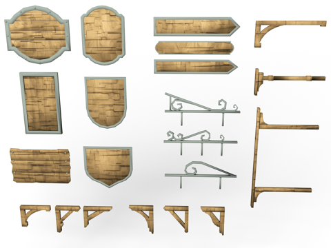  风格化资产 古代木头柴火  木头告示牌 风格化道具 木材 木3d模型 