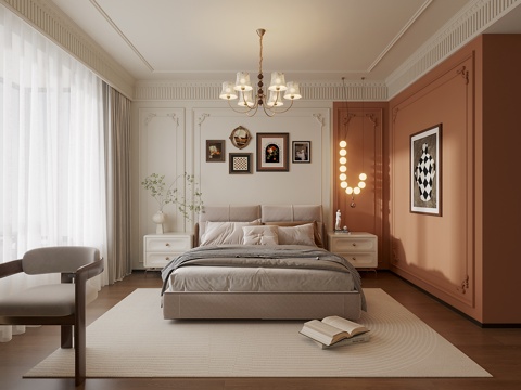  法式卧室 法式吊灯 法式挂画3d模型 