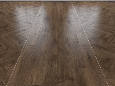  橡木镶板地板，三种类型：人字形、直线型、V形3d模型 