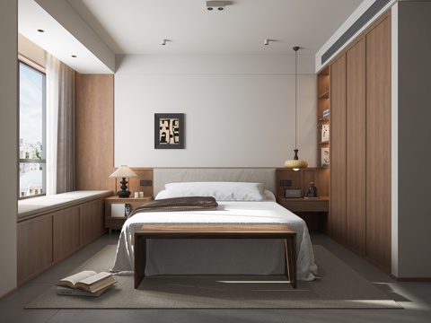  中古风主卧室床3d模型 