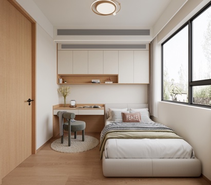 奶油原木风卧室儿童房su模型