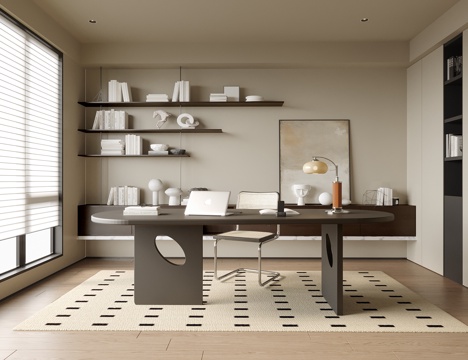 现代书房 书桌椅 书桌 书架su模型