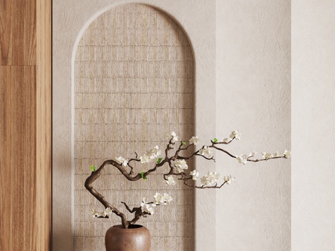 侘寂中古风花瓶 花艺 干枝su模型