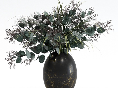  桉树枝与草束花束3d模型 