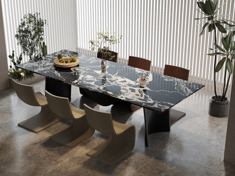 现代意式餐桌椅su模型