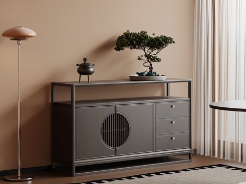 新中式玄关柜 边柜su模型