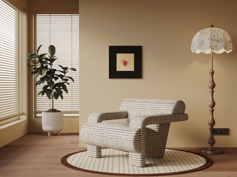 现代中古风沙发 布艺休闲椅su模型