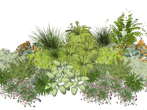  现代室内植物堆景观组合su模型 