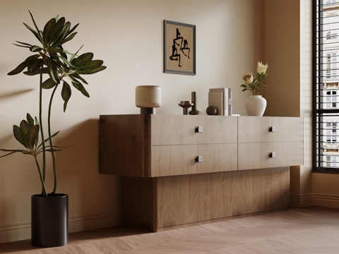  现代中古风玄关柜 边柜su模型 